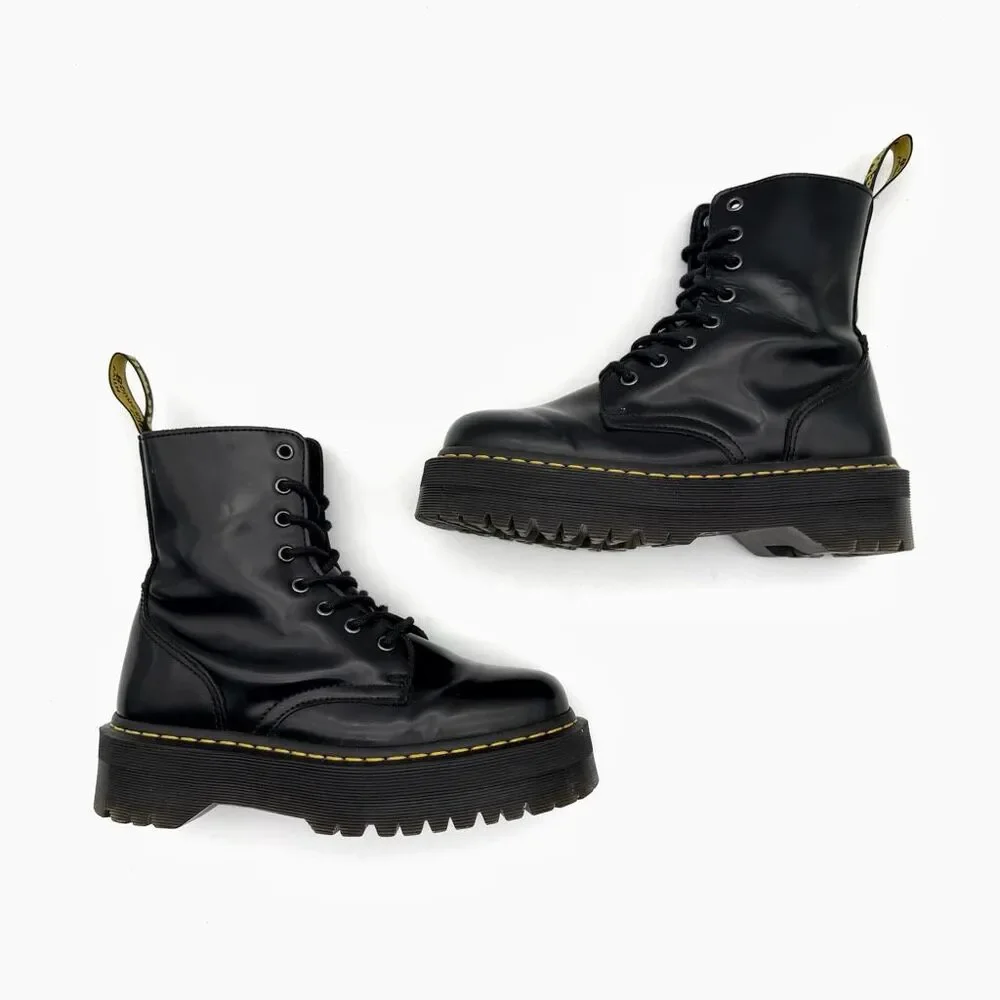 DR MARTENS Jadon Black Smooth Boots Size US 7 Side Zip Leather Platform